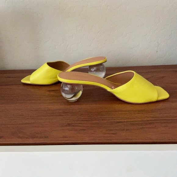 Express Shoes - Express Yellow Leather Open-Toe Mule with Clear Ball Heel